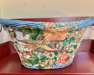 $40 Decoupage/painted basket, larger one. 28" W,  20" D, 12" H.