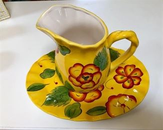 $20 Yellow pitcher and tray Tray  14" by 10.5 ", pitcher 8" H