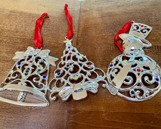Lenox "Sparkle and Scroll" Multi-Crystal Tree Ornaments, Silverplate, set of 8. 