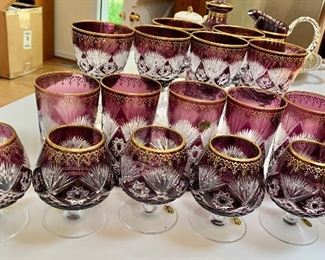 $20 each glass; New Spode amethyst, cut glass brandy  snifters, water glasses and wine glasses;  6 in each set
