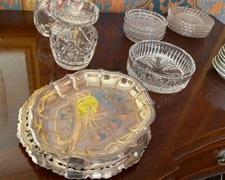 Assortment of Crystal Pieces, Silverplate and China.