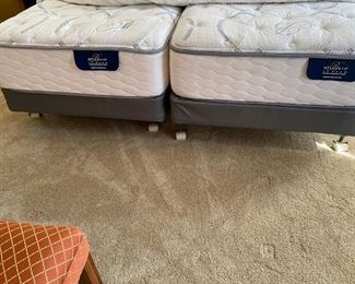 King Bed Made up of Two Like-new Belagio Mattresses and Box Springs with  Frame