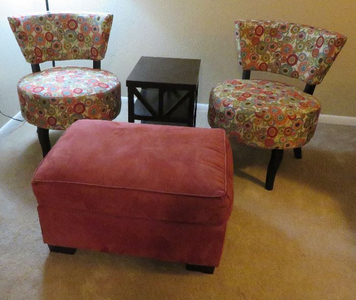 Chairs, side table, ottoman