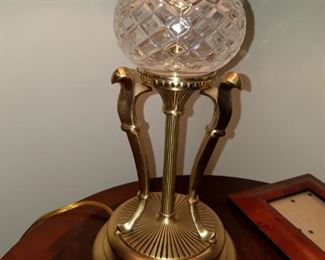 PAIR brass/glass lamp
