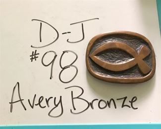 D-J-98  $85  James Avery Vintage Bronze Christian Fish Belt Buckle  3 5/8" x 2 3/4"