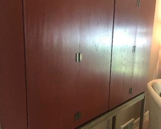 Mid-Century modern china hutch with interior shelves:   glass shelves (center) and wood shelves on each side - $800