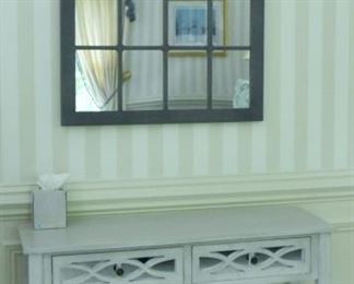 Gray/white console table with mirrored drawer fronts $65
42" wide x 14" deep x 30" tall    Arched window mirror  SOLD