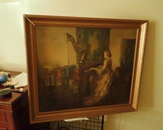 VICTORIAN FRAMED WOMAN AT PIANO