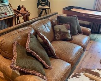 Rustic leather Nailhead sofa