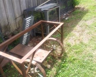 3 cast iron doors. Various tables