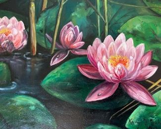 Alternate view - Waterlillies painting - $125 - 19" x 16"