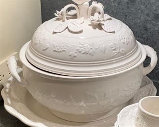 Alternate view  Italian Ceramic Tureen, Pots du Creme, Saucers and Platter - $150