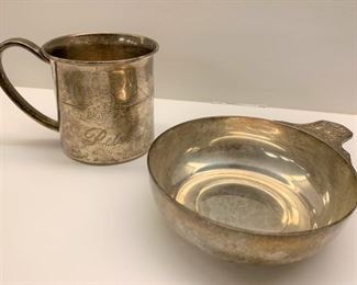 Sterling Silver Tiffany Porringer and Lunt Cup - $250 - Porringer 4.25 Ounces, Cup 2 Ounces, approximately 