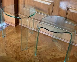 Pair of Glass Tables - one nests atop the other - $200 - Approximiately 19 1/2"H x 19"W x 19"L