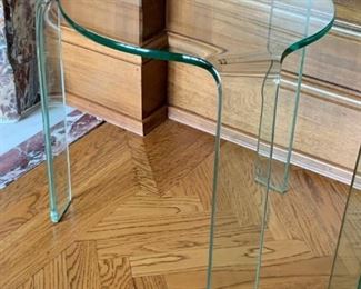 Alternate view - Pair of Glass Tables - one nests atop the other - $200 - Approximiately 19 1/2"H x 19"W x 19"L
