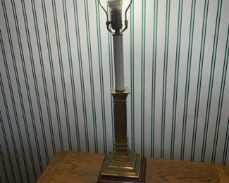 Pair of Wood and Brass Lamps - $100 - 30"H x 7"W x 7"D