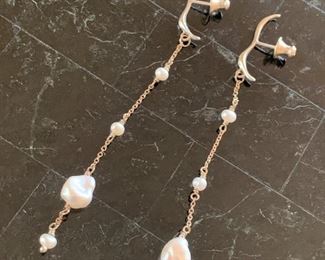 Sterling and freshwater pearl drop earrings - $10 - 3 3/4"L