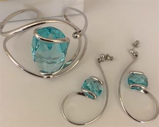 Silver Tone and Swarovski Crystal Cuff Bracelet and Earrings - $35 - Earrings 2"L - Bracelet inner diameter 2 1/2" slightly adjustable.