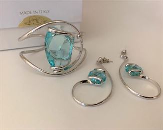 Alternate View - Silver Tone and Swarovski Crystal Cuff Bracelet and Earrings - $35 - Earrings 2"L - Bracelet inner diameter 2 1/2" slightly adjustable.