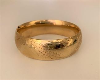 14K Gold Bangle Bracelet - 30 Grams - $950 - 2 3/8" inner diameter - 3/4" wide - small dent.
