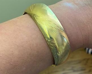 Alternate view - 14K Gold Bangle Bracelet - 30 Grams - $950 - 2 3/8" inner diameter - 3/4" wide - small dent.