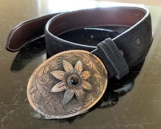 Leather 38" Belt with Sterling Silver Buckle - $75