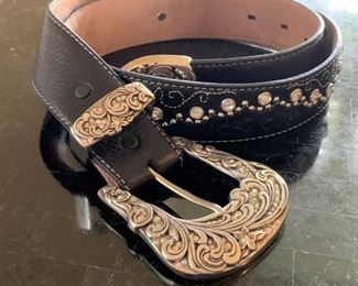 Tony Lama Leather Belt - 38" - Buckle is 3" Wide - $25