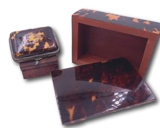 Pair of faux tortoise shell boxes. Bidding ends at 3 p.m. on 7-20-2020. Register at https://auctions.mlestatesales.com. Don't forget to check out our other auctions too!