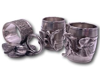 Aesthetic period silverplate napkin rings. Bidding ends at 3 p.m. on 7-20-2020. Register at https://auctions.mlestatesales.com. Don't forget to check out our other auctions too!