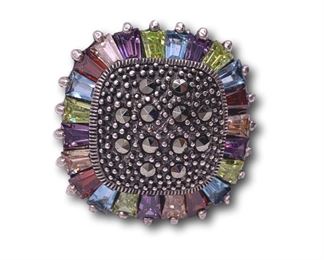 Sterling silver marcasite and gemstone ring. Bidding ends at 3 p.m. on 7-20-2020. Register at https://auctions.mlestatesales.com. Don't forget to check out our other auctions too!