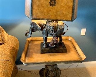 Maitland Smith Bronze Elephant Lamp with Leather Shade