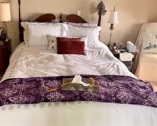 Queen Bed with Headboard  ,  Down filled quilt duvet and pillows, many Lamps
