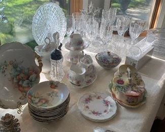 Hand painted china pieces, Bavaria, cut crystal