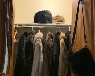 Closet of furs! Fur coats, hats & muffs
