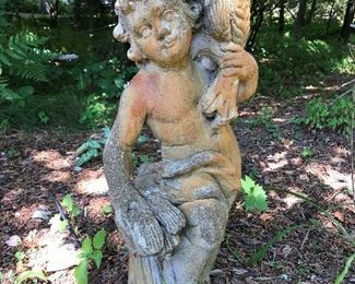 Concrete Garden Cherub with Fish Statue