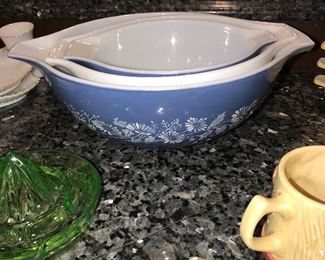 Vintage pyrex and green depression glassware