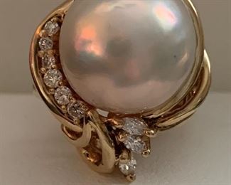 14KT Mabe Pearl Ring with Diamonds