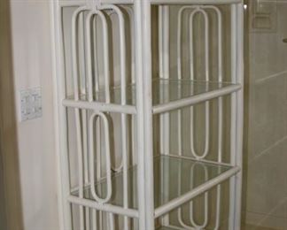 Faux bamboo and glass shelves.