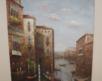 Oil on canvas wall hanging.