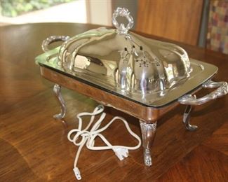 Silver plate electric food warmer.