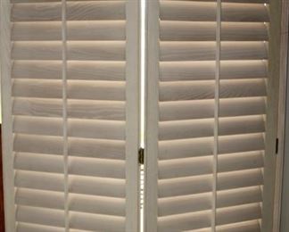 Natural wood shutters bi-fold fits large sliding door/window opening of 8 feet 4 inches wide and 6 feet 7 inches high.
