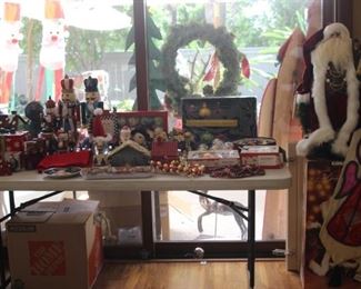 Tables of Christmas items.
