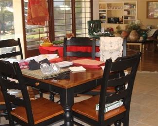 Kitchen table/chairs, table linens, runners, napkins and place mats.