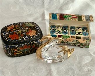 Decorative boxes and crystal swan