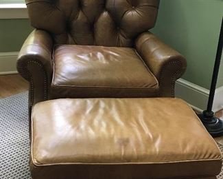 Lexington Tufted leather chair and ottoman