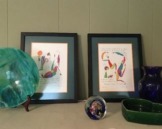 Alabaster bowl
Marano glass paperweight 

