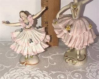 119D, Pair of pink dancing ladies, damage to skirts only, $32