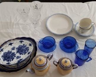 Lusterware, blue depression & crystal