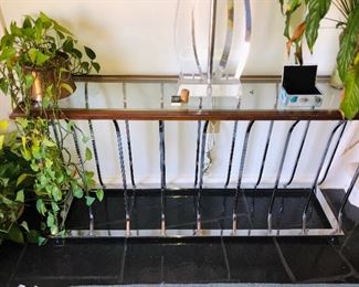 Mid century glass and steel console table