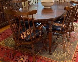 Ethan Allen pine dining table & six chairs, 3 leaves $395
